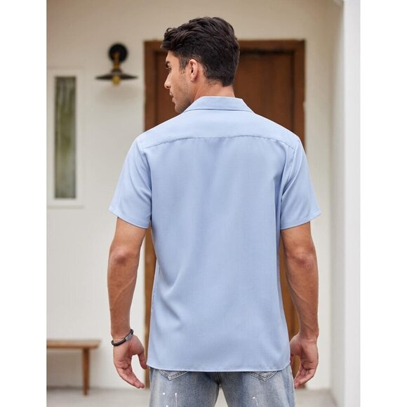 ❤️Men's White Casual Button Down Shirts Vintage  Bowling Summer Beach Shirts - Picture 4 of 6